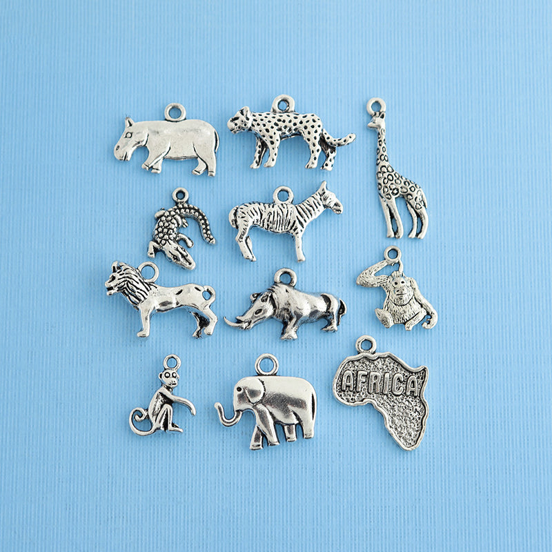 Africa Charm Collection Antique Silver Tone 11 Different Charms - COL009
