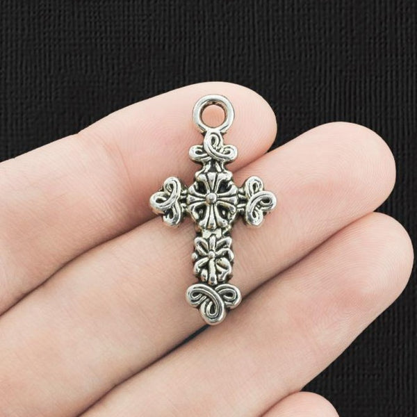 5 Cross Antique Silver Tone Charms - SC149