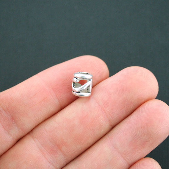Tube Spacer Beads 7mm x 8.5mm x 7mm - Silver Tone - 10 Beads - SC7753