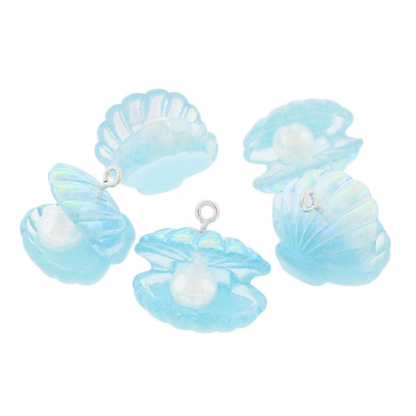 2 Seashell Resin Charms with Imitation Pearl - K624