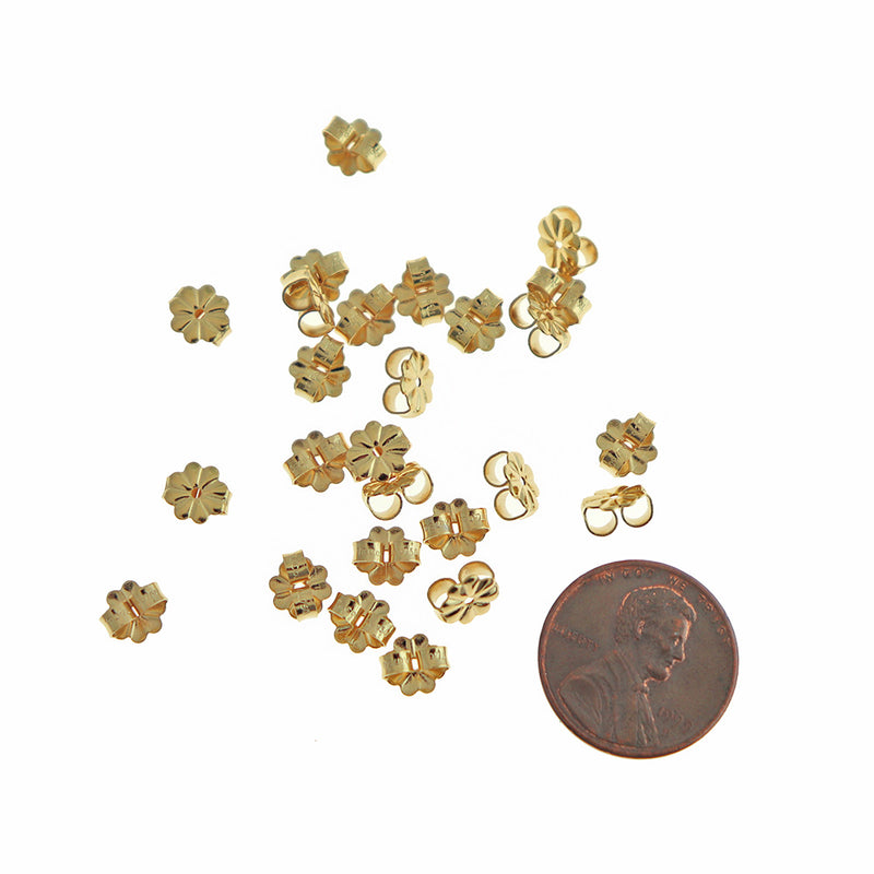 Gold Stainless Steel Earrings Backs - 6.5mm x 6mm - 10 Pieces - FD1074