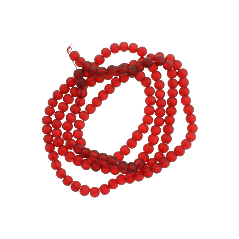 Round Glass Beads 6mm - Frosted Ruby Red - 1 Strand 140 Beads - BD2486