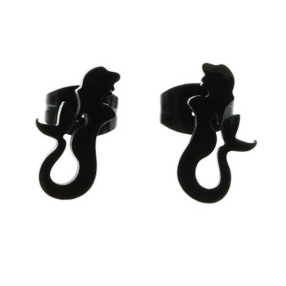 Gunmetal Black Stainless Steel Earrings - Mermaid Studs - 12mm x 6mm - 2 Pieces 1 Pair - ER180