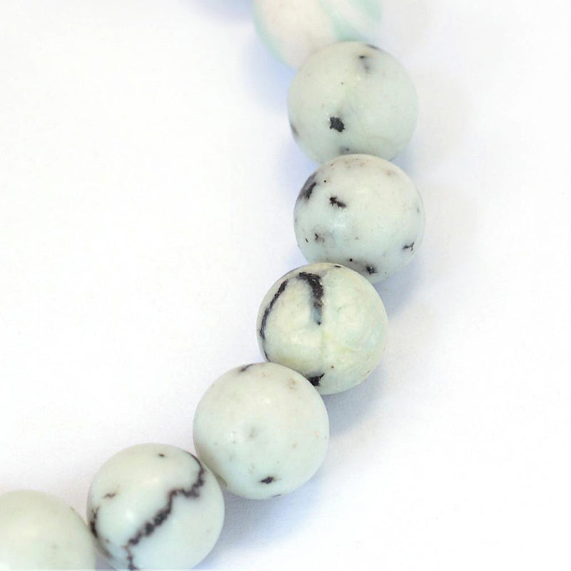 Perles Turquoise Synthétiques Rondes 8mm - Marbre Noir et Blanc - 1 Rang 47 Perles - BD1326