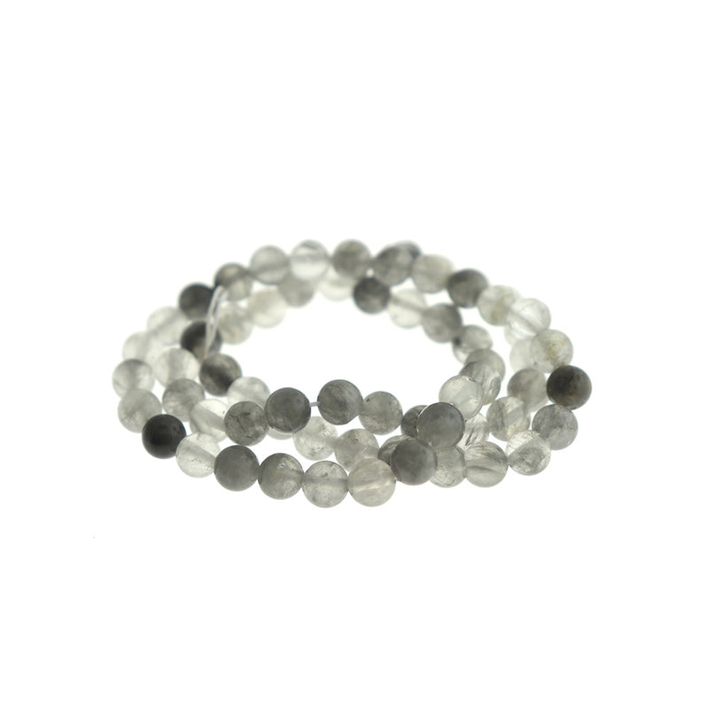 Perles rondes en quartz naturel 6 mm - Gris nuageux - 1 rang 63 perles - BD1745