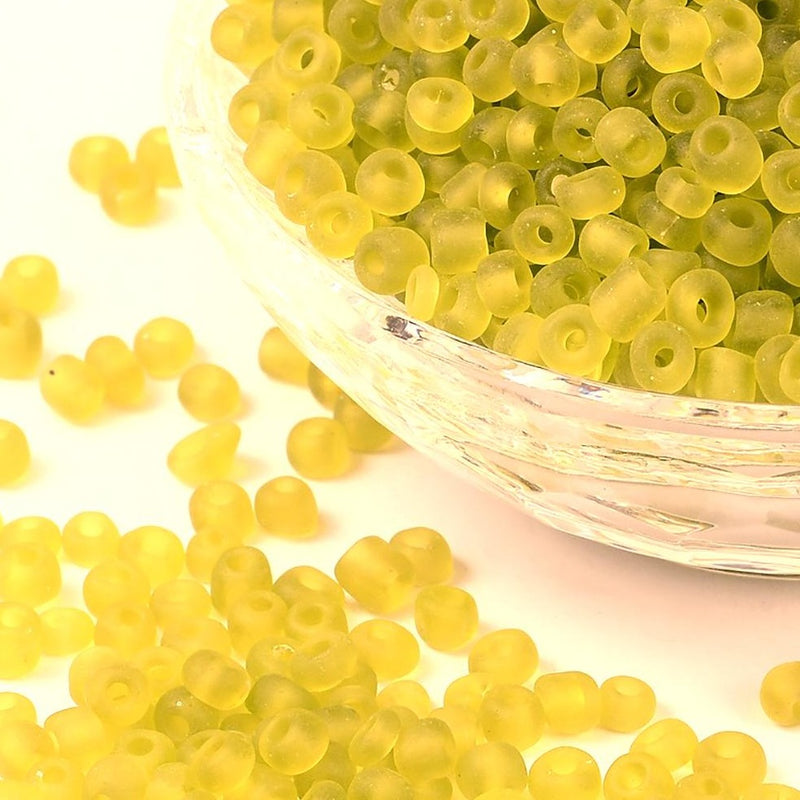 Seed Glass Beads 6/0 4mm - Frosted Yellow - 50g 700 Beads - BD1315