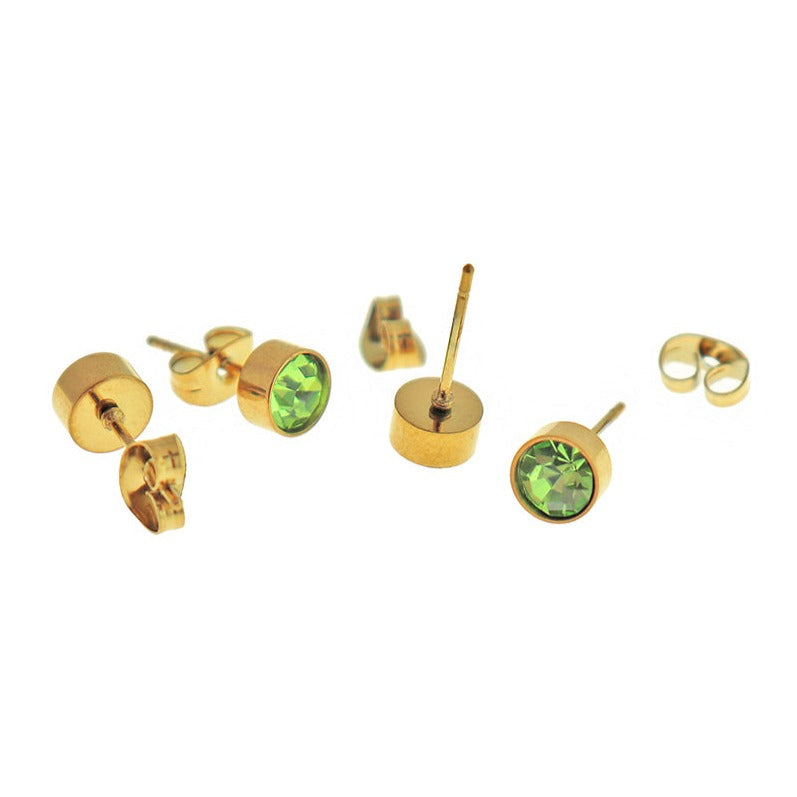 Gold Stainless Steel Birthstone Earrings - May - Emerald Cubic Zirconia Studs - 15mm x 7mm - 2 Pieces 1 Pair - ER562