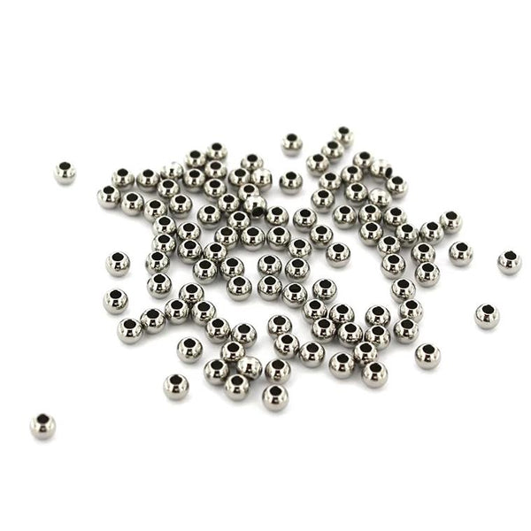 Perles d'espacement rondes 3 mm x 2 mm - ton argent - 50 perles - FD680