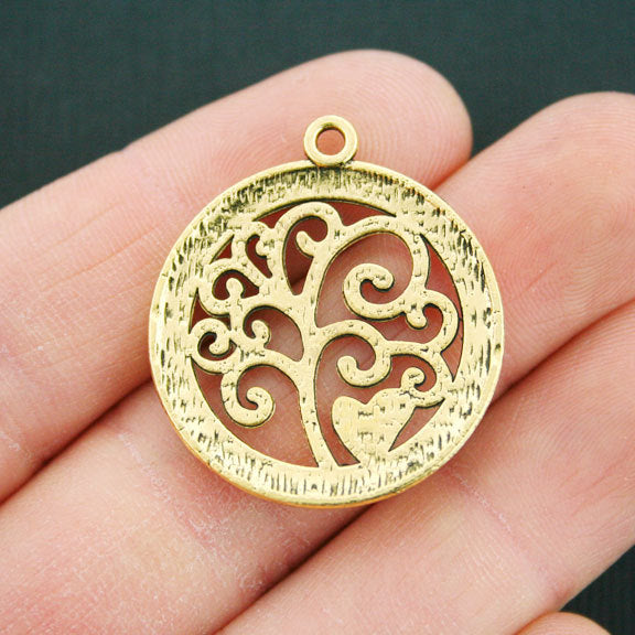 2 Mom Family Tree Antique Gold Tone Charms - GC765