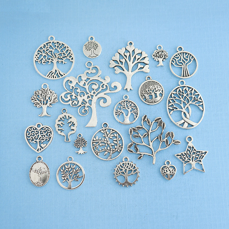 Deluxe Tree Charm Collection Antique Silver Tone 20 Charms - COL321