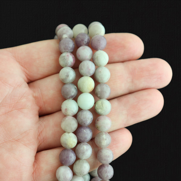 Round Natural Tourmaline Beads 8mm - Dyed Pink and Cream - 1 Strand 51 Beads - BD1744
