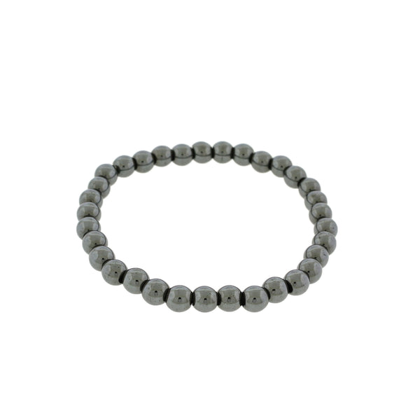 Round Synthetic Hematite Bead Bracelet - 55mm - Electroplated Black - 1 Bracelet - BB044