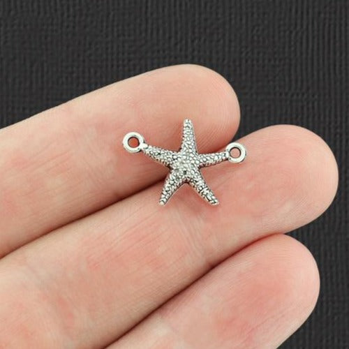 15 Starfish Connector Antique Silver Tone Charms - SC7425