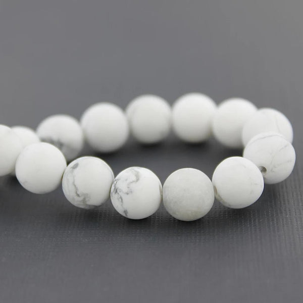 Round Natural White Turquoise Beads 8mm - Frosted Grey Marble - 1 Strand 48 Beads - BD881