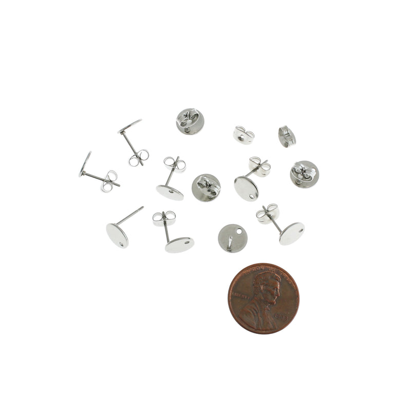 Stainless Steel Earrings - Round Stud Bases - 8mm x 1mm - 50 Pieces 25 Pairs - ER228