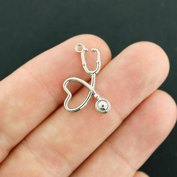 5 Stethoscope Silver Tone Charms 2 Sided - SC7815