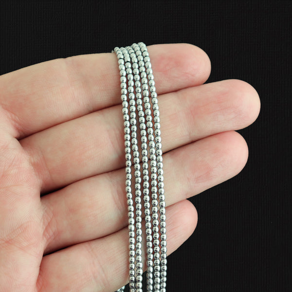 Round Imitation Hematite Beads 2mm - Silver - 1 Strand 190 Beads - BD1774