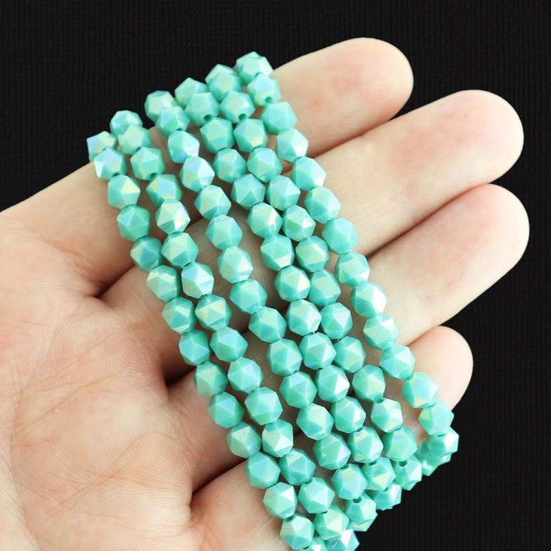 Faceted Glass Beads 5mm - Electroplated Turquoise - 1 Strand 97 Beads - BD737