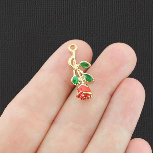 4 Rose Flower Gold Tone Enamel Charms - E838