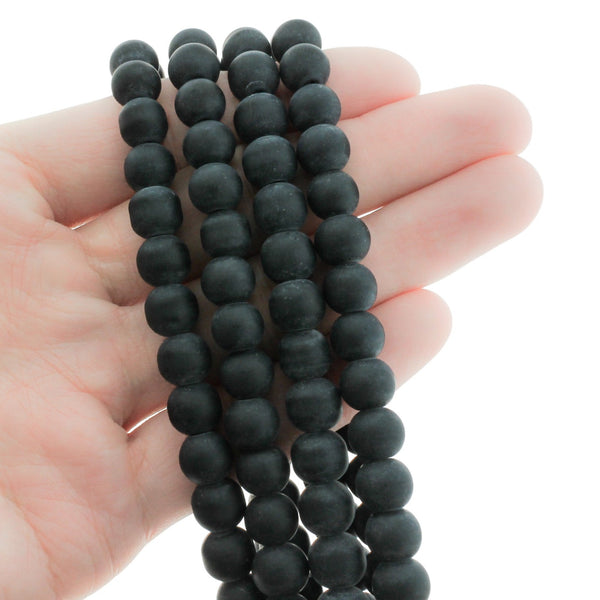 Round Glass Beads 8mm - Frosted Black - 1 Strand 40 Beads - BD529