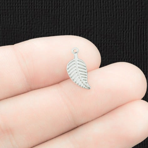 10 Leaf Silver Tone Stainless Steel Charms 2 Sided - MT486