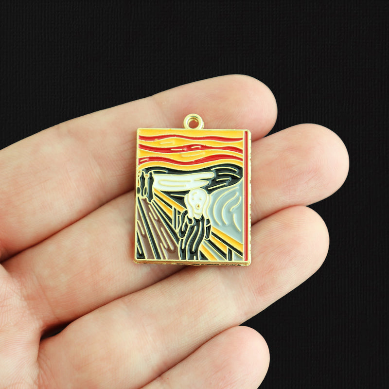 2 Edvard Munch's The Scream Gold Tone Enamel Charms - E414