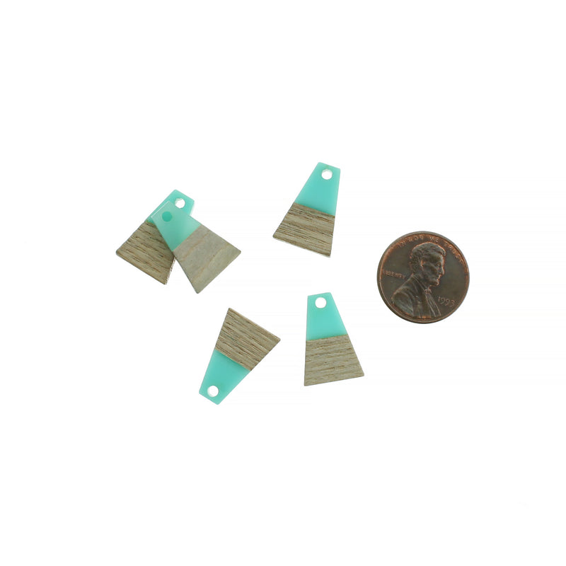 2 Geometric Natural Wood and Turquoise Resin Charms 18mm - WP185