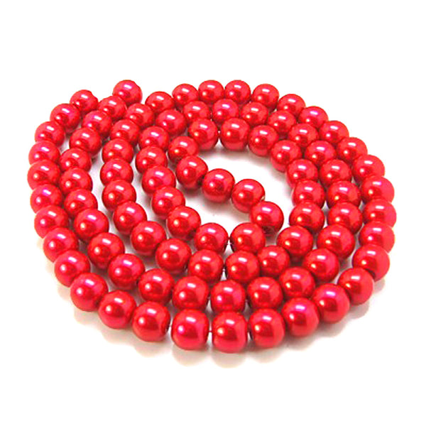 Round Glass Beads 6mm - Pearly Red - 1 Strand 140 Beads - BD377