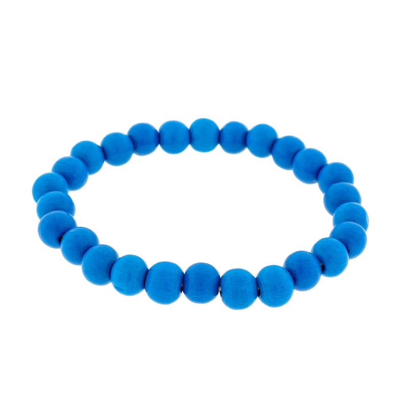 Bracelet Perles Bois Rondes - 56mm - Bleu Ciel - 1 Bracelet - BB030
