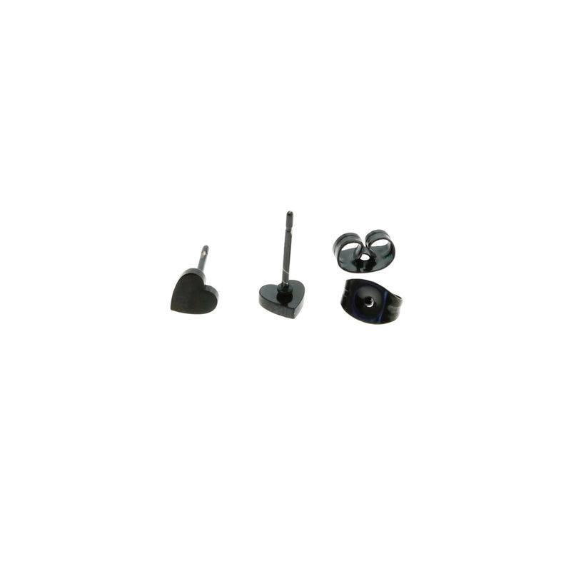 Gunmetal Black Stainless Steel Earrings - Heart Studs - 5mm x 5mm - 2 Pieces 1 Pair - ER080