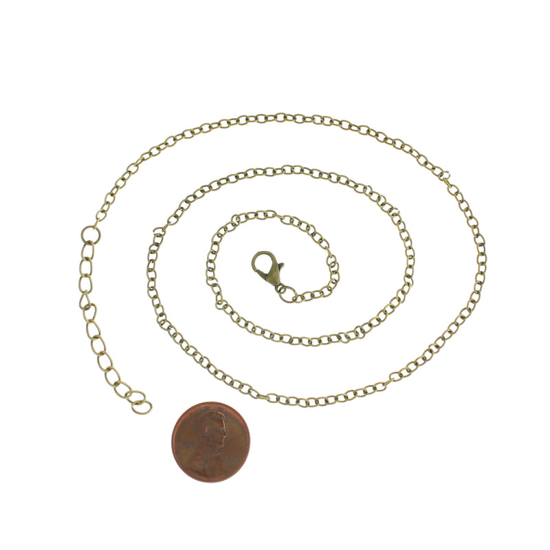 Antique Bronze Tone Cable Chain Necklaces 19" Plus Extender - 2mm - 10 Necklaces - N508