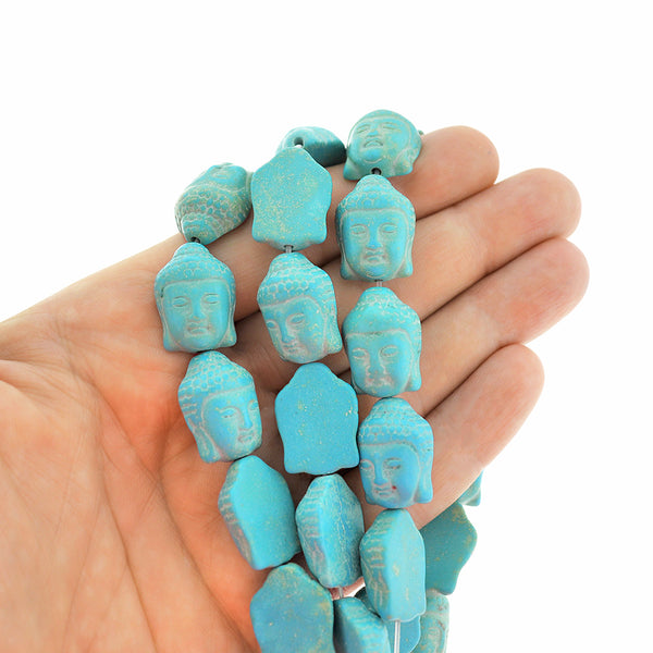 Bouddha Turquoise Synthétique Perles 15mm x 13mm - Turquoise - 1 Rang 12 Perles - BD2299