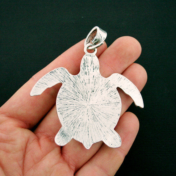 Turtle Antique Silver Tone Charm With Imitation Turquoise - SC6689