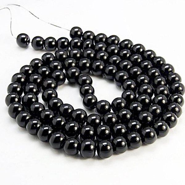 Perles de Verre Rondes 6mm - Perle Noire - 1 Rang 140 Perles - BD368