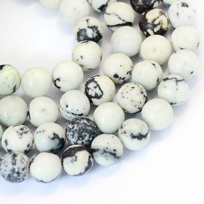 Round Synthetic Turquoise Beads 8mm - Black and White Marble - 1 Strand 47 Beads - BD1326