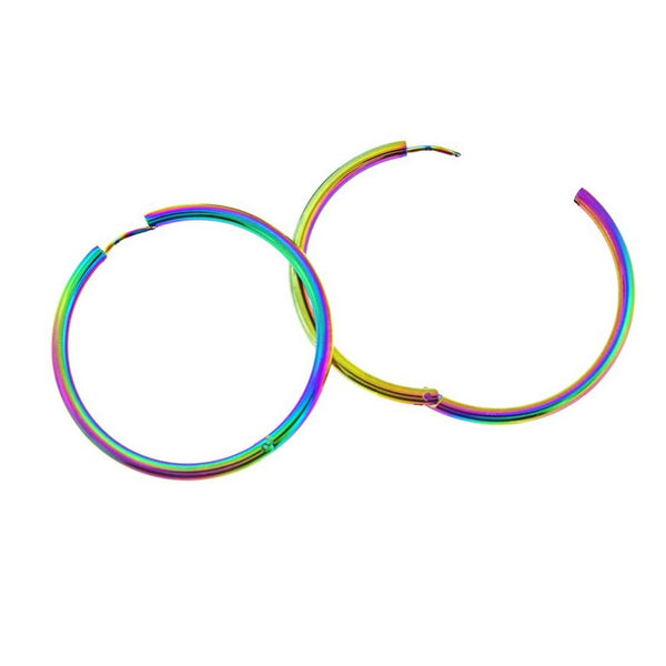 Stainless Steel Earrings - Rainbow Electroplated Hinged Clicker Segment Hoops 46mm - 2 Pieces 1 Pair - Z1631