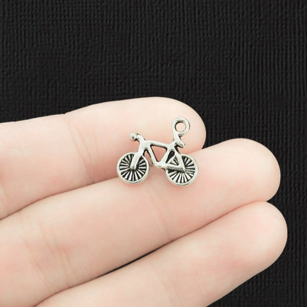 Bulk 25 Bicycle Antique Silver Tone Charms 2 Sided - SC049