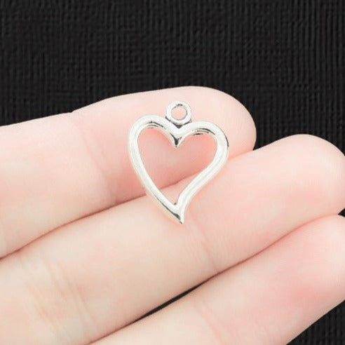 10 Heart Antique Silver Tone Charms 2 Sided - SC1318