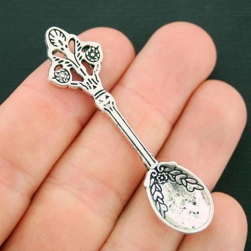 5 Spoon Antique Silver Tone Charms - SC3448