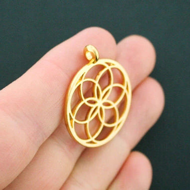 4 Seed of Life Antique Gold Tone Charms 2 Sided - GC787