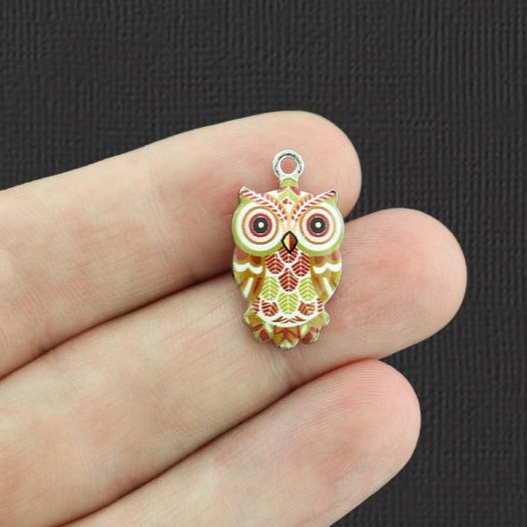 4 Brown Owl Silver Tone Enamel Charms - E1040