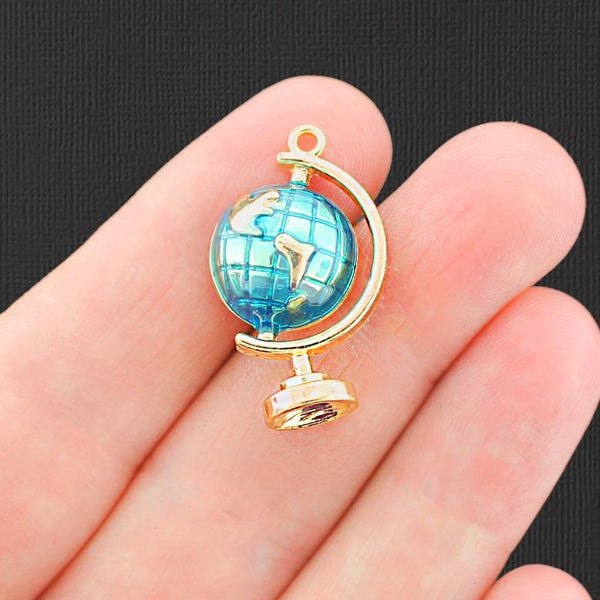 2 Globe Gold Tone Enamel Charms - E757