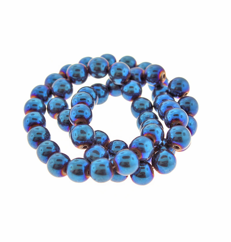 Round Hematite Beads 8mm -  Midnight Blue - 1 Strand of 53 Beads - BD314