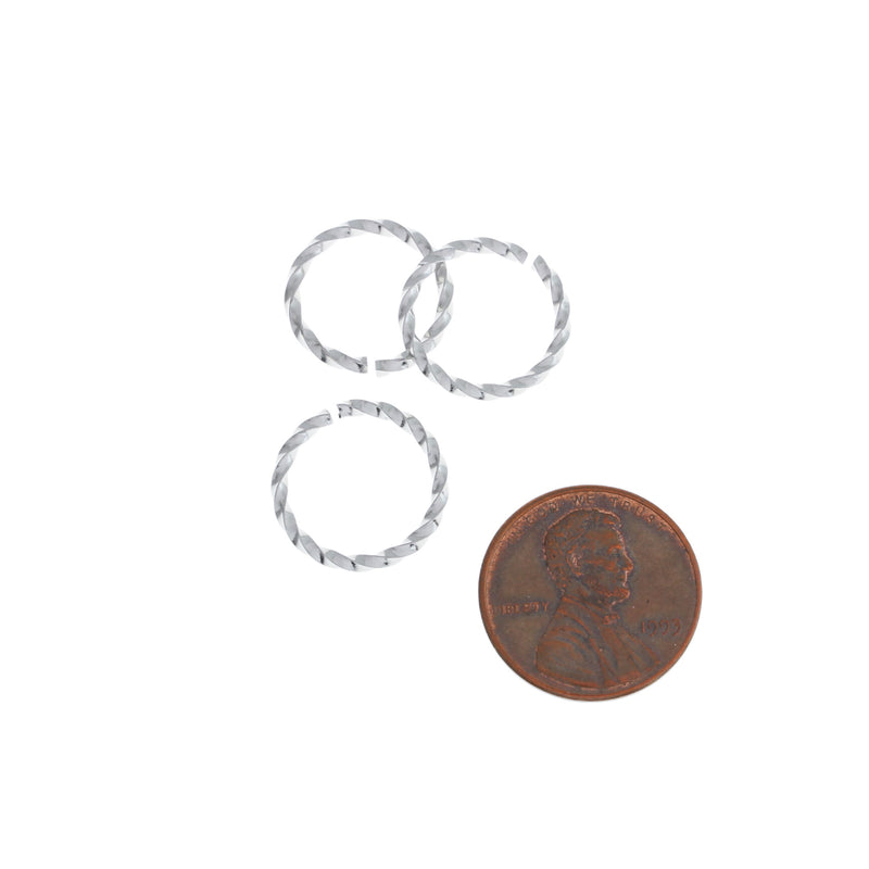 Anneaux de saut en acier inoxydable 15 mm x 1,5 mm - Texture tressée de calibre 15 ouvert - 10 anneaux - J111