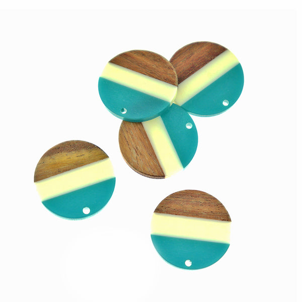 Round Natural Wood and Cyan Resin Charm 28mm - WP126