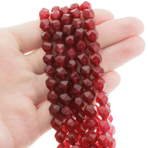 Perles de Jade Naturel à Facettes 8mm - Rouge Rubis - 1 Rang 48 Perles - BD758