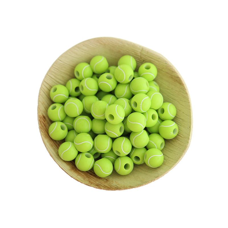 Perles Acryliques Rondes 10mm - Balle de Tennis - 25 Perles - BD1262