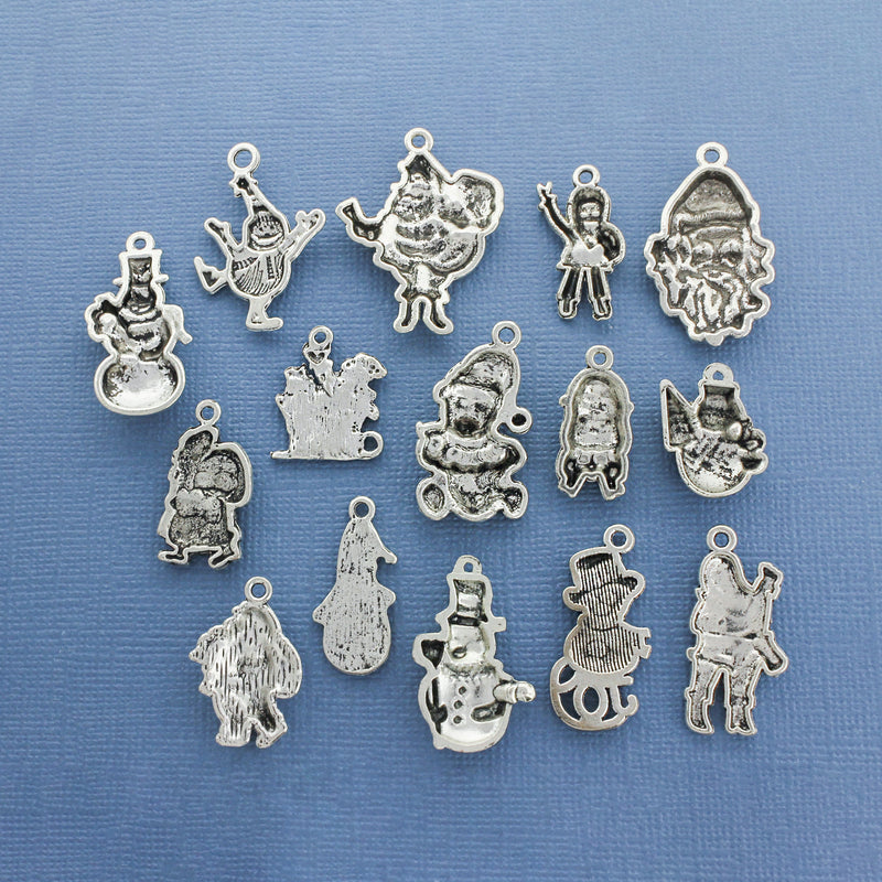 Christmas Charm Collection Antique Silver Tone 15 Different Charms - COL121H
