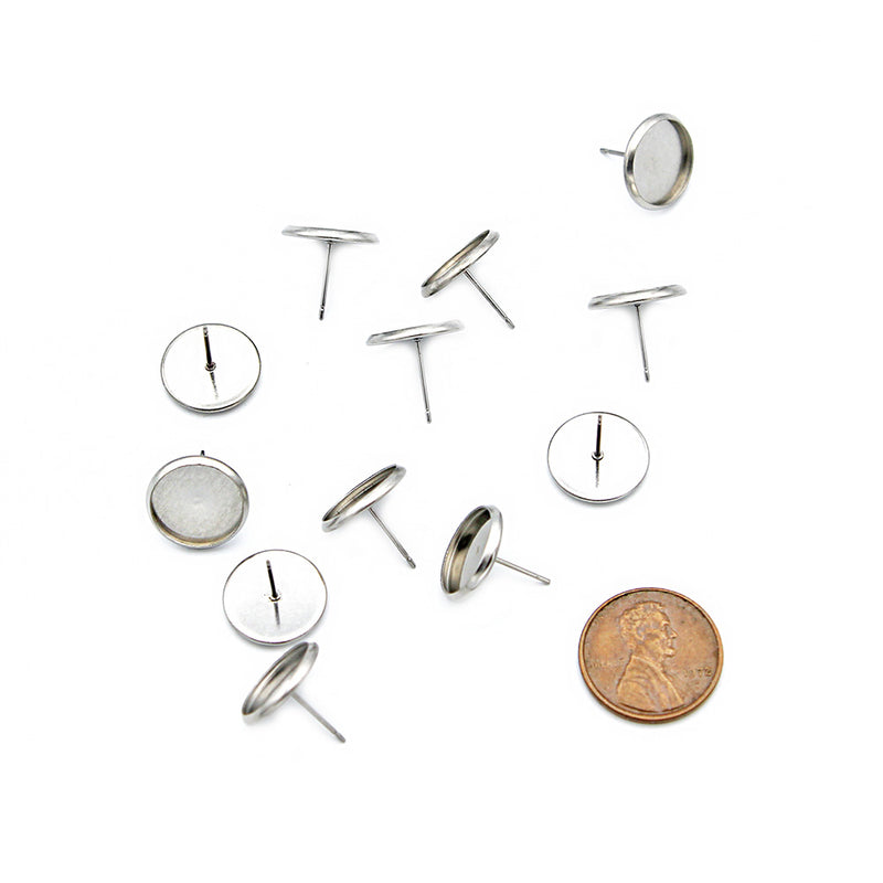 Stainless Steel Earrings - Stud Cabochon - 14mm - 10 Pieces 5 Pairs - CBS027