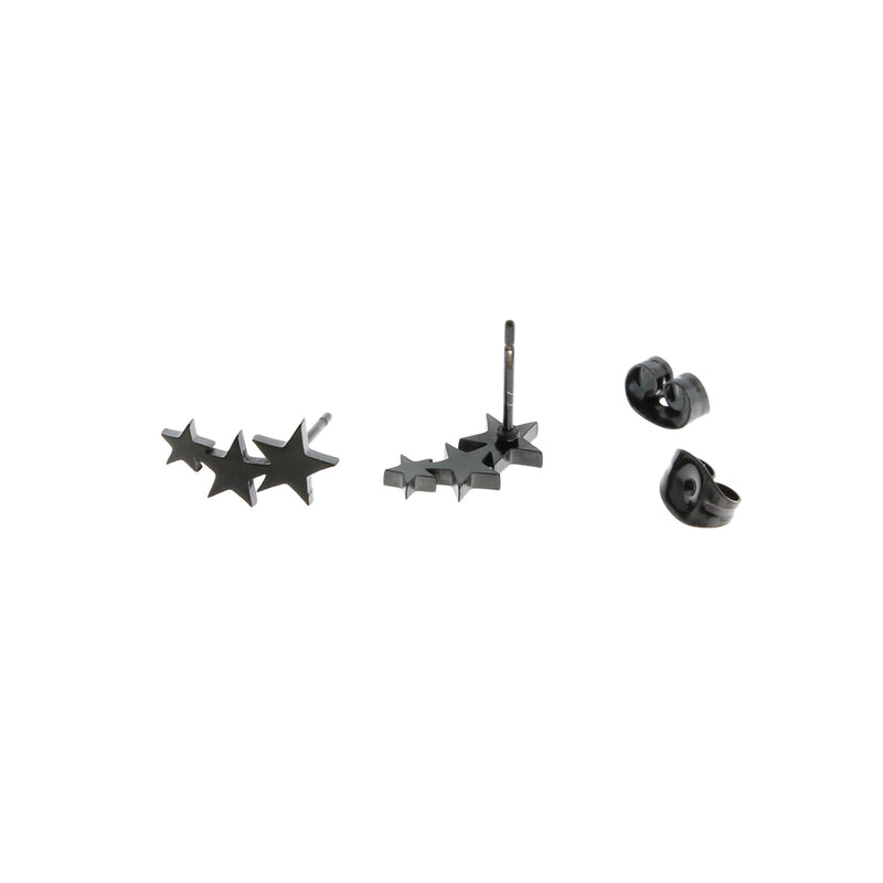 Boucles d'Oreilles en Acier Inoxydable Noir Gunmetal - Clous Étoiles - 12mm x 6mm - 2 Pièces 1 Paire - ER071